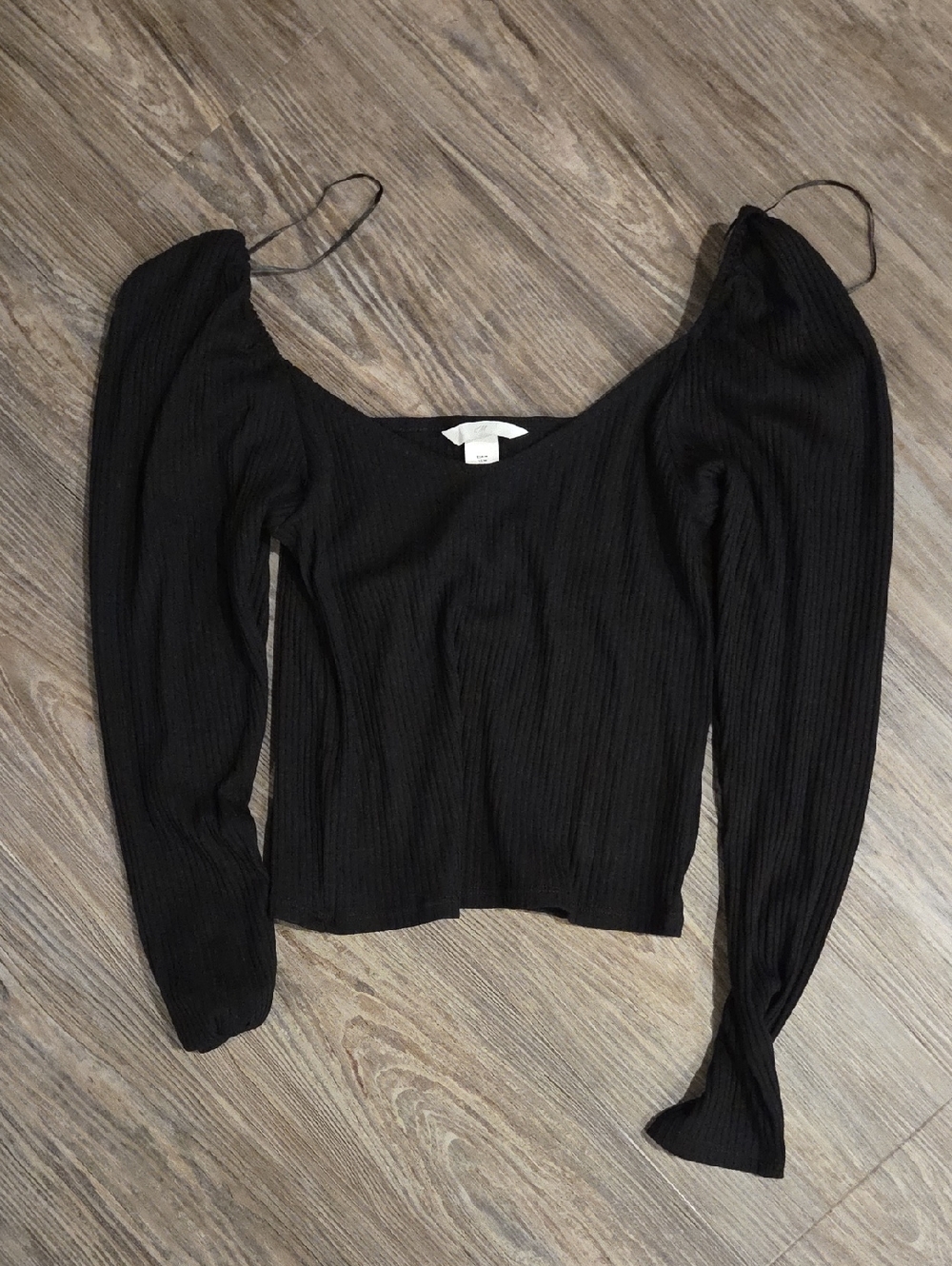 H&M Black Ribbed Long Sleeve Scoop Neck Top